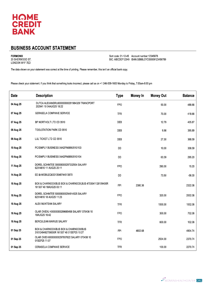 Download Russia Home Credit firm account statement Word and PDF template Photoshop template